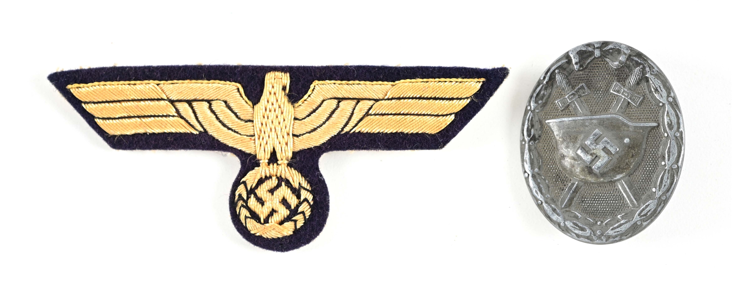 LOT OF 2: GERMAN WWII KRIEGSMARINE BREAST EAGLE AND WOUND BADGE.