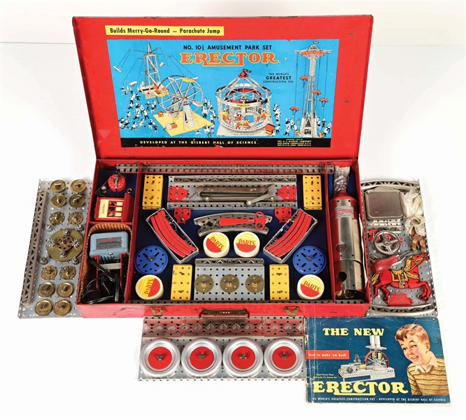 GILBERT ERECTOR NO. 10 1/2 AMUSEMENT PARK SET IN ORIGINAL METAL BOX