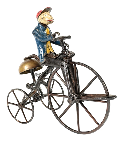 CAST IRON J & E STEVENS MONKEY ON TRICYCLE TOY