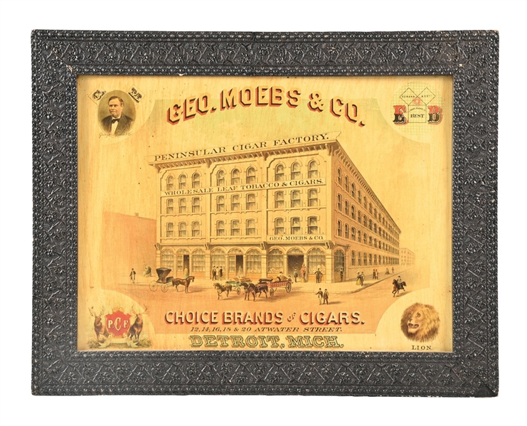 TIN GEO. MOEBS & CO. CHOICE CIGARS FAMED SIGN