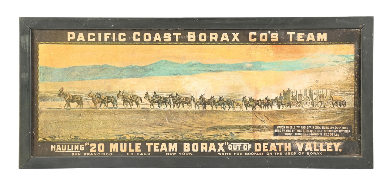 PACIFIC COAST BORAX COMPANY SIGN W/ MULE TEAM GRAPHIC