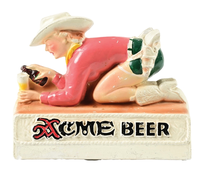 ACME BEER COWGIRL CHALKWARE BAR BACK STATUE