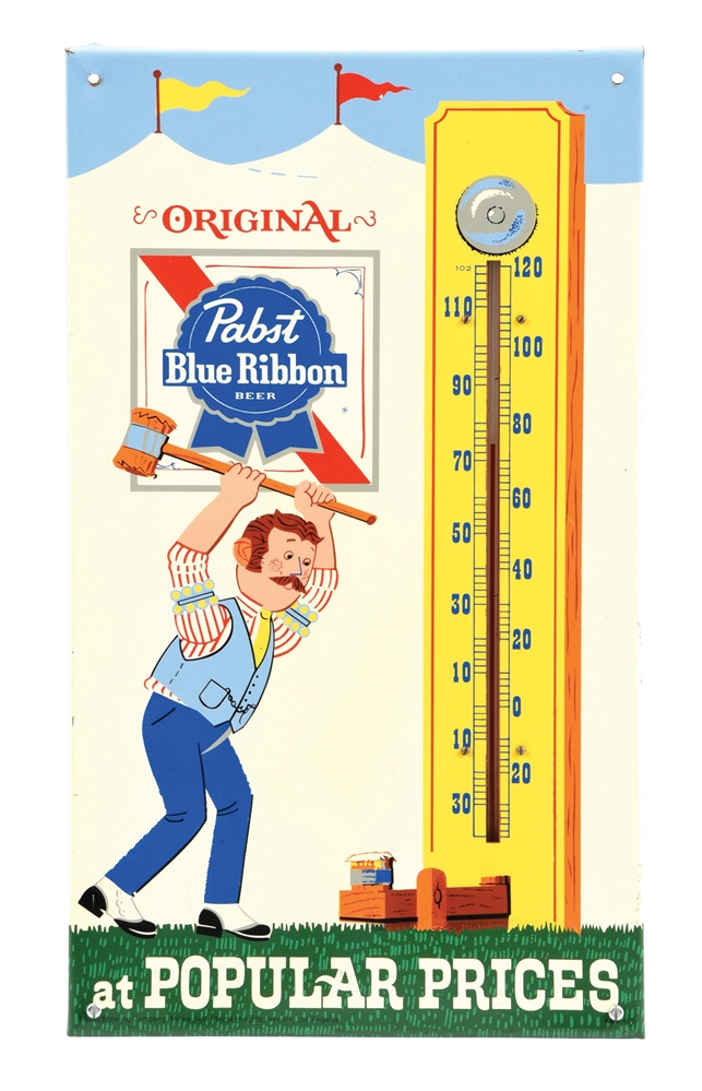 TIN PABST BLUE RIBBON THERMOMETER SIGN