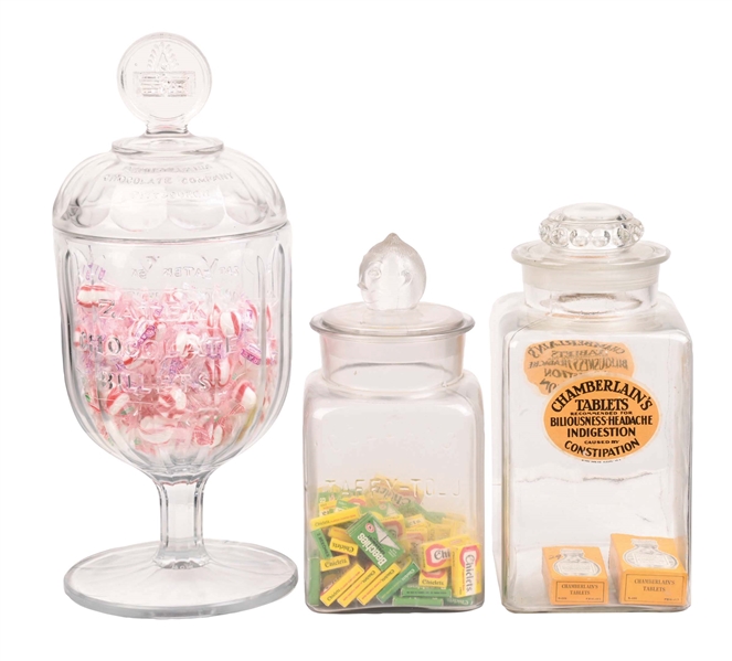 COLLECTION OF 3: GLASS CANDY JARS