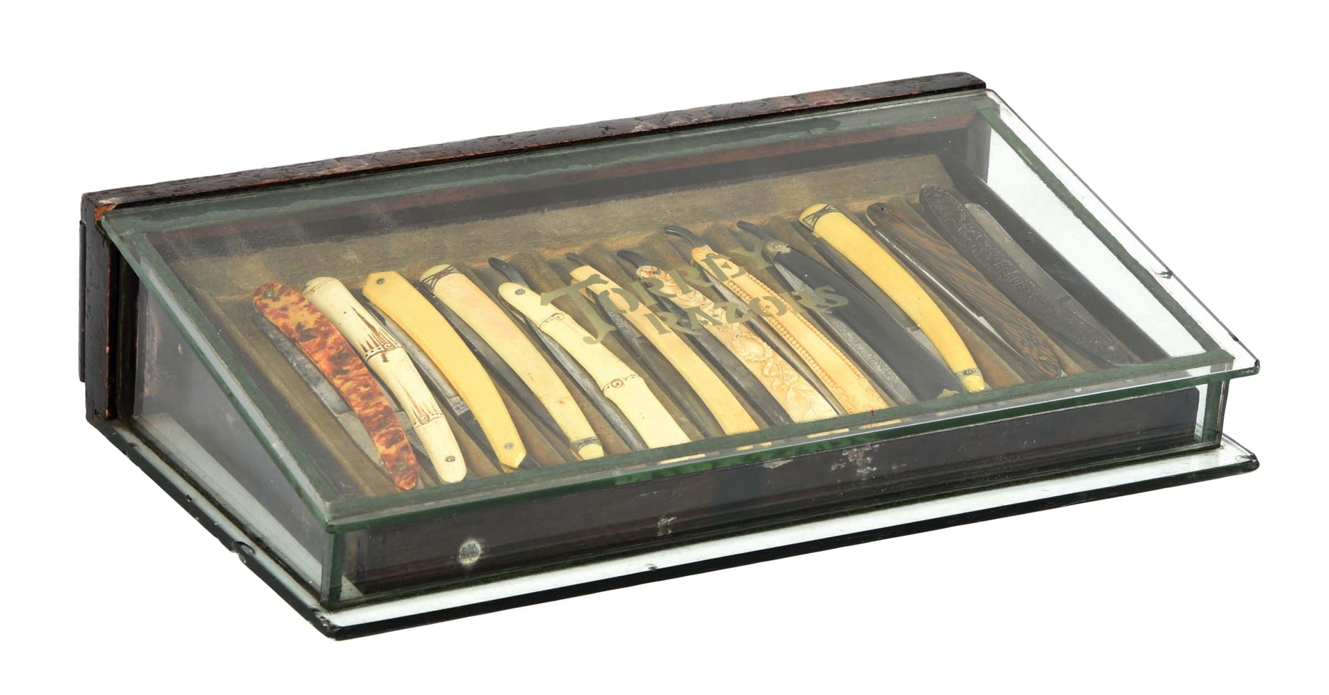 TORREY RAZORS DISPLAY CASE W/ 12 RAZORS