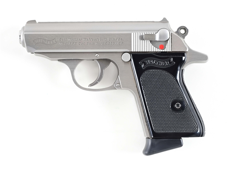 (M) CASED STAINLESS WALTHER PPK .380 SEMI AUTOMATIC PISTOL.