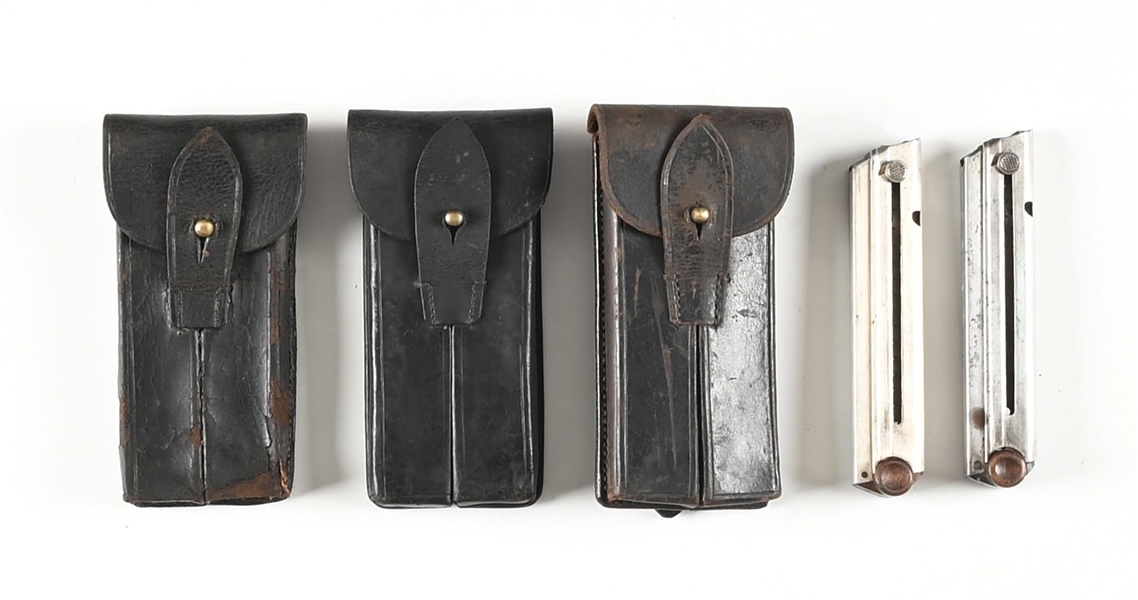 LOT OF 3: PERIOD LEATHER LUGER MAGAZINE POUCHES.