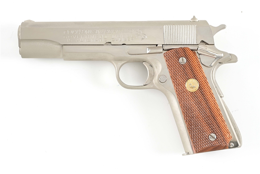 (M) NICKEL COLT 1911A1 SERIES 70 MKIV GOVERNMENT MODEL .45 ACP SEMI-AUTOMATIC PISTOL. 