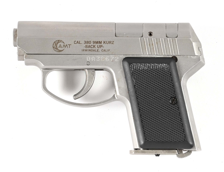 (M) AMT BACKUP .380 ACP SEMI-AUTOMATIC PISTOL WITH CASE.