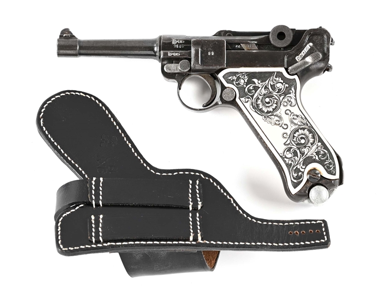 (C) MAUSER S/42 K DATE LUGER SEMI-AUTOMATIC PISTOL IN HOLSTER.