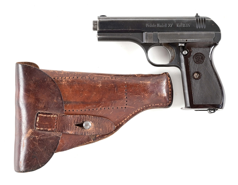 (C) NAZI STAMPED CZ MODEL 27 SEMI AUTOMATIC PISTOL WITH HOLSTER.