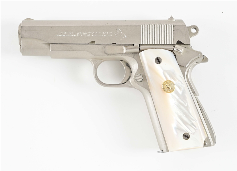 (C) COLT SATIN NICKEL 45 ACP COMBAT COMMANDER SEMI-AUTOMATIC PISTOL.