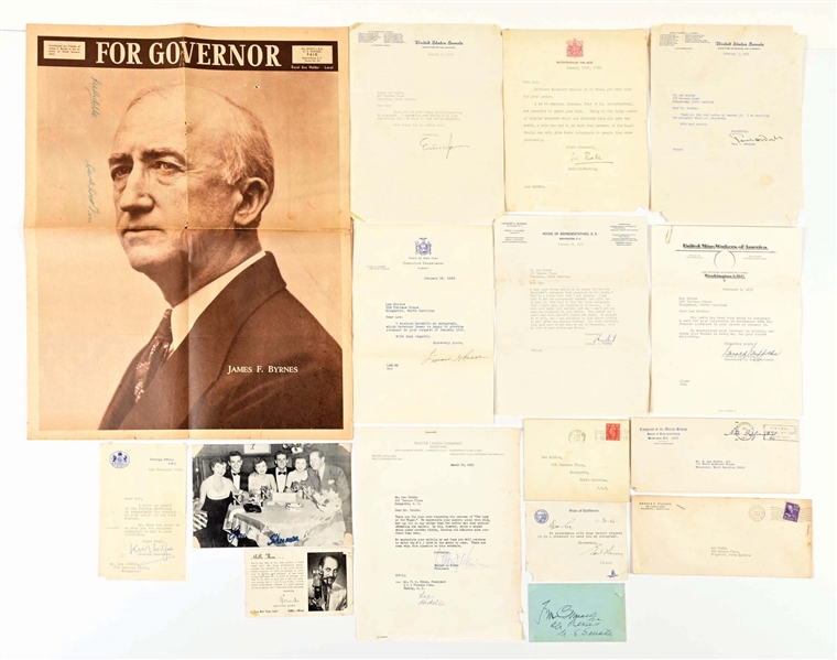 LOT OF APPROXIMATELY 15 VARIOUS POLITICAL AUTOGRAPHS & TYPED LETTERS.