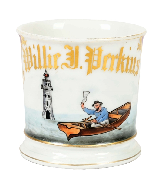 MAN IN BOAT LIGHTHOUSE SHAVING MUG