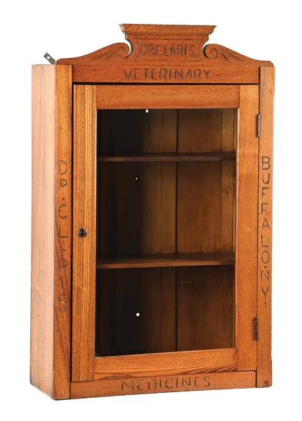 DR. CLARIS VETERINARY MEDICINE OAK WOOD DISPLAY CABINET