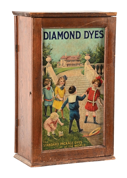 DIAMOND DYES WOOD CABINET W/ CHILDREN PLAYING GRAPHIC