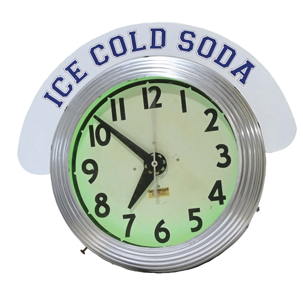 NEON LIGHT-UP CLOCK W/ ICE COLD SODA MARQUEE