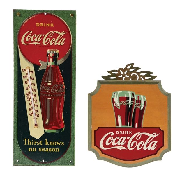 COLLECTION OF 2: COCA-COLA THERMOMETER AND KAY DISPLAY SIGN