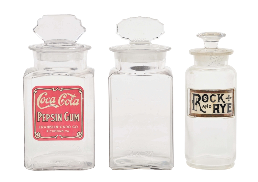 COLLECTION OF 3: COCA-COLA GUM JARS AND APOTHECARY JAR