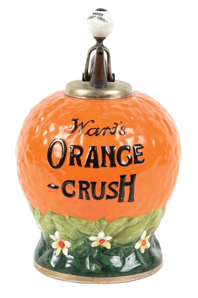 RARE OVERSIZED WARDS ORANGE CRUSH CERAMIC SYRUP DISPENSER