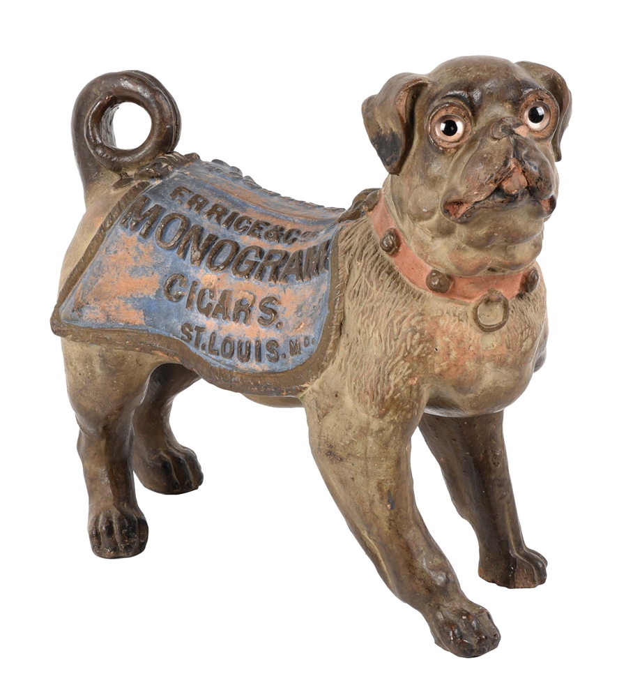 CAST STEEL MONOGRAM CIGARS FIGURAL PUG DISPLAY 