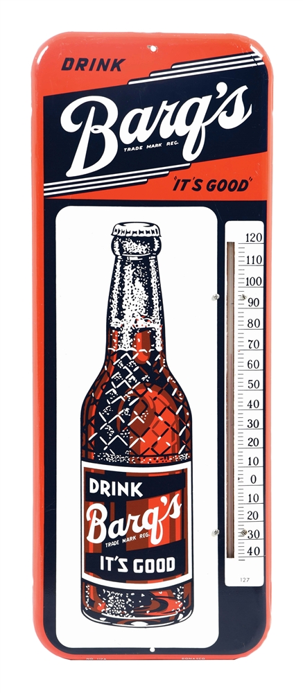 DRINK BARQS ITS GOOD TIN THERMOMETER SIGN