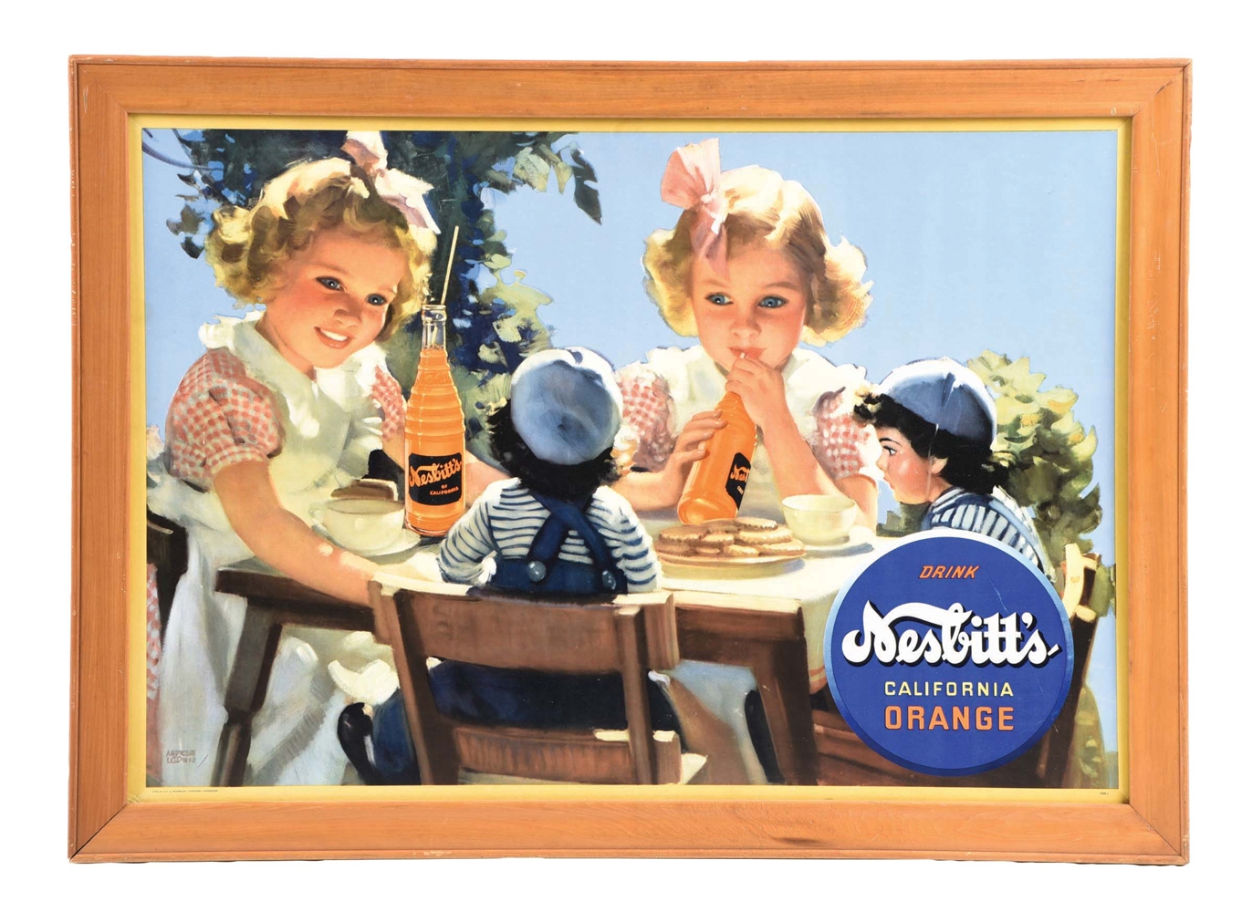 CARDBOARD NESBITTS ORANGE SODA POP SIGN W/ YOUNG GIRLS GRAPHIC