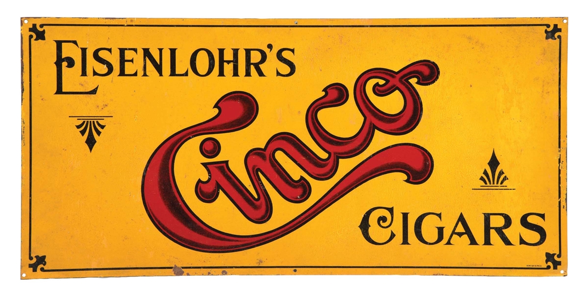 TIN EISENLOHRS CINCO CIGARS SIGN