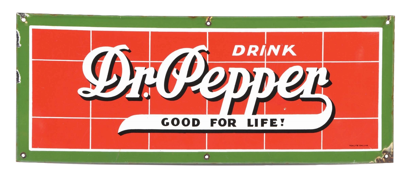 PORCELAIN DR. PEPPER SIGN W/ BRICK PATTERN