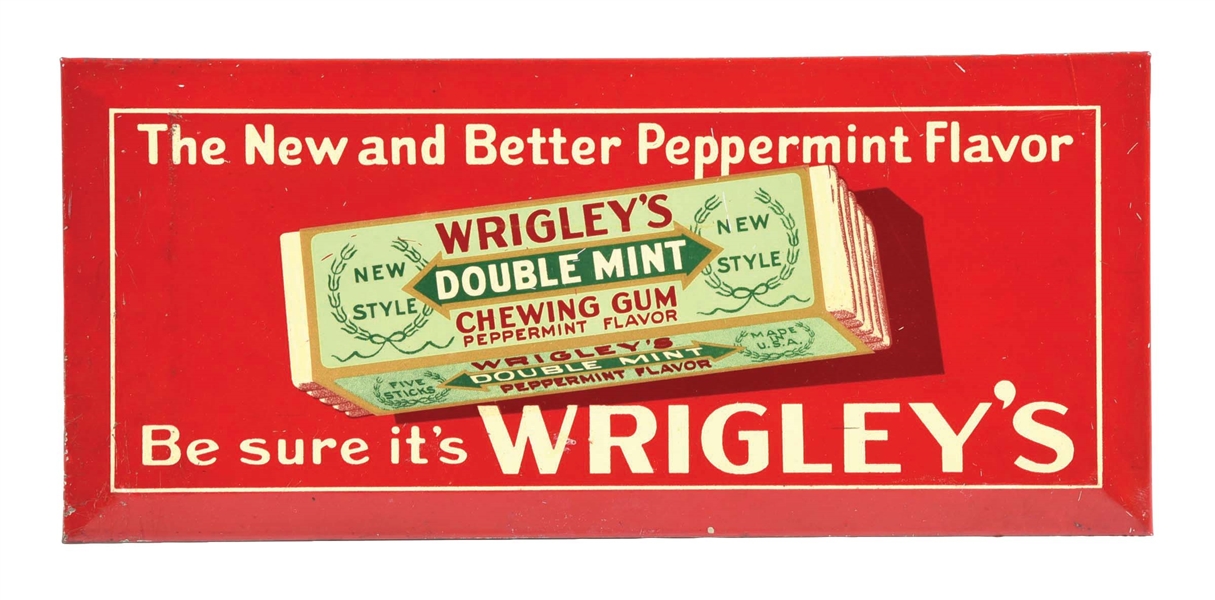 TIN WRIGLEYS DOUBLE MINT CHEWING GUM SIGN W/ PRODUCT GRAPHIC