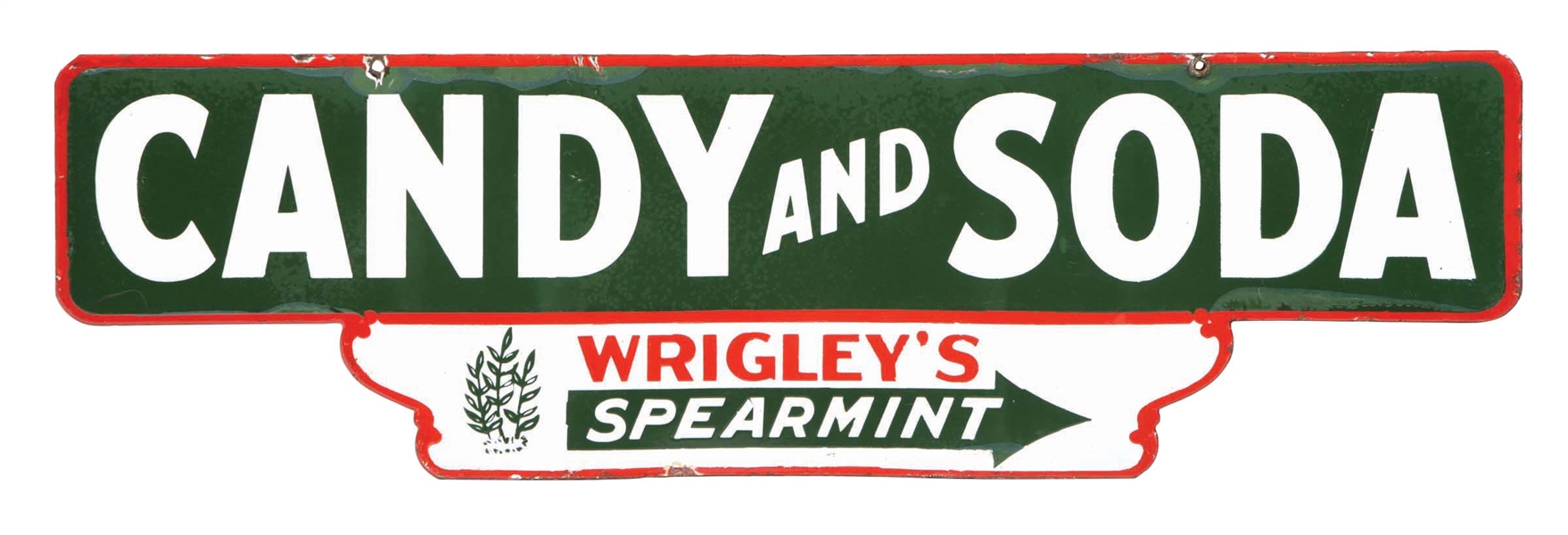 PORCELAIN WRIGLEYS CHEWING GUM CANDY & SODA SIGN