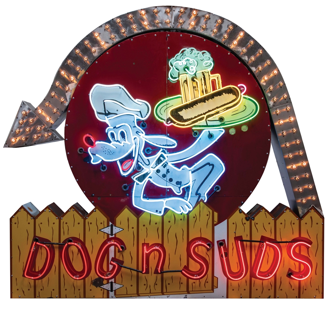 DOGS N SUDS DOUBLE-SIDED PORCELAIN NEON SIGN W/ DOG GRAPHIC