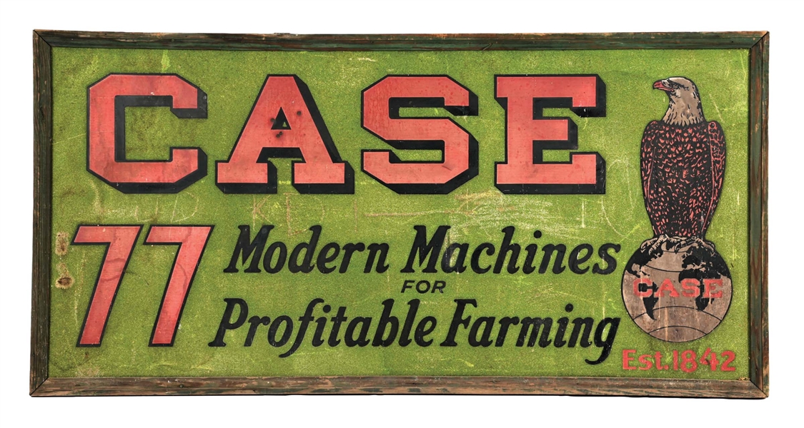 OUTSTANDING SMALTZ CASE TRACTOR AND IMPLEMENTS SIGN W/ EAGLE GRAPHIC. 