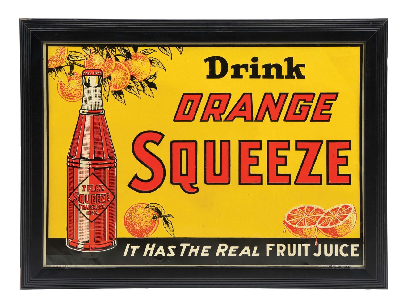 TIN DRINK ORANGE SQUEEZE SIGN W/ BOTTLE GRAPHIC