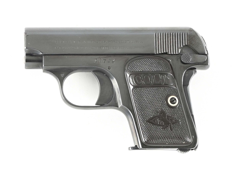 (C) COLT MODEL 1908 VEST POCKET SEMI AUTOMATIC PISTOL.