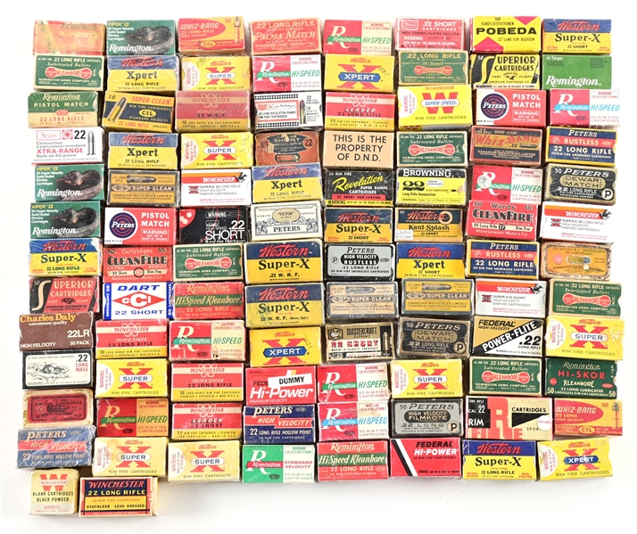 (105) FULL BOXES .22 RIMFIRE COLLECTIBLE AMMUNITION (5200 RDS.) 