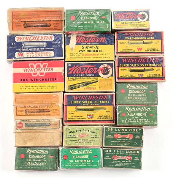 LOT OF EIGHTEEN FULL BOXES COLLECTIBLE AMMUNITION