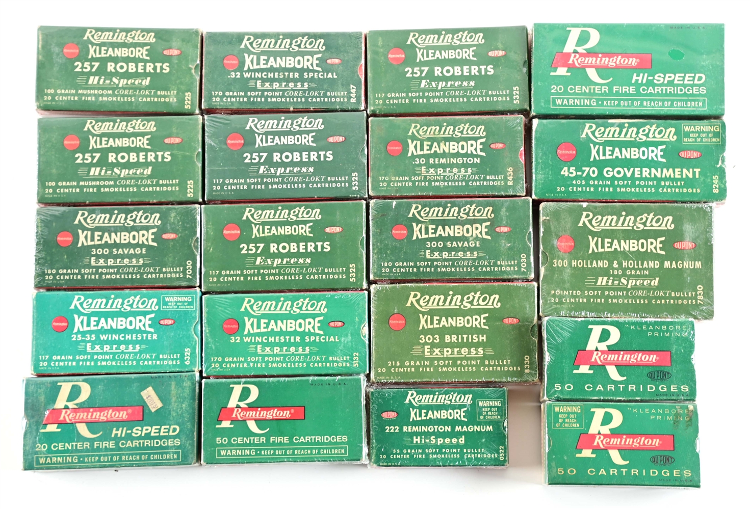 LOT OF TWENTY FULL BOXES OF SCARCE REMINGTON AMMUNITION