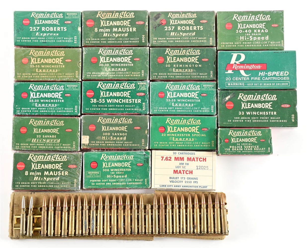 LOT OF SEVENTEEN FULL BOXES OF COLLECTIBLE CENTER FIRE AMMUNITION