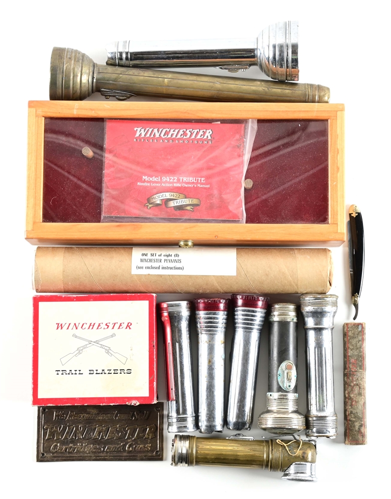 LOT OF VINTAGE WINCHESTER FLASHLIGHTS AND EPHEMERA.