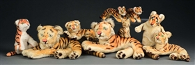 LOT OF 9: VINTAGE STEIFF STUFFED TIGER TOYS