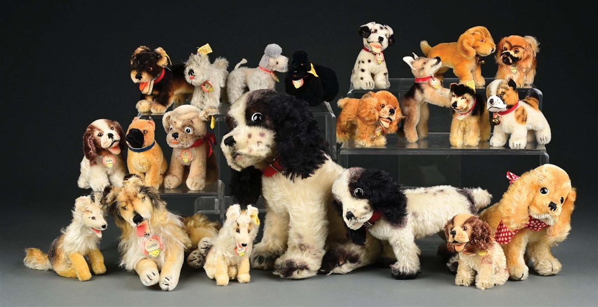 LARGE LOT OF VARIOUS STEIFF DOG STUFFED ANIMALS