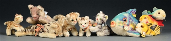 LOT OF 10: STEIFF CAT AND FISH STUFFED ANIMALS