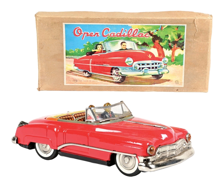 JAPANESE TIN LITHO OPEN CADILLAC TOY IN ORIGINAL BOX