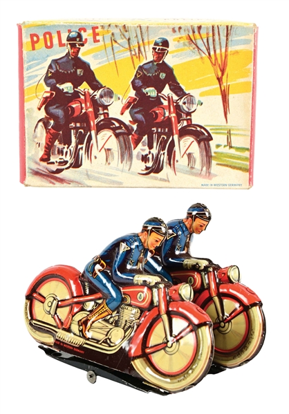 SCARCE GERMAN RN TIN LITHO WIND-UP DOUBLE CYCLE TOY 