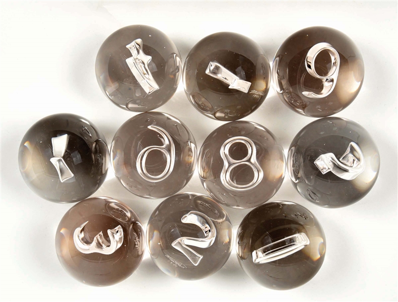 COMPLETE SET OF 10 MARK MATTHEWS AIR CONTROLLED NUMBER CONTEMPORARY MARBLES