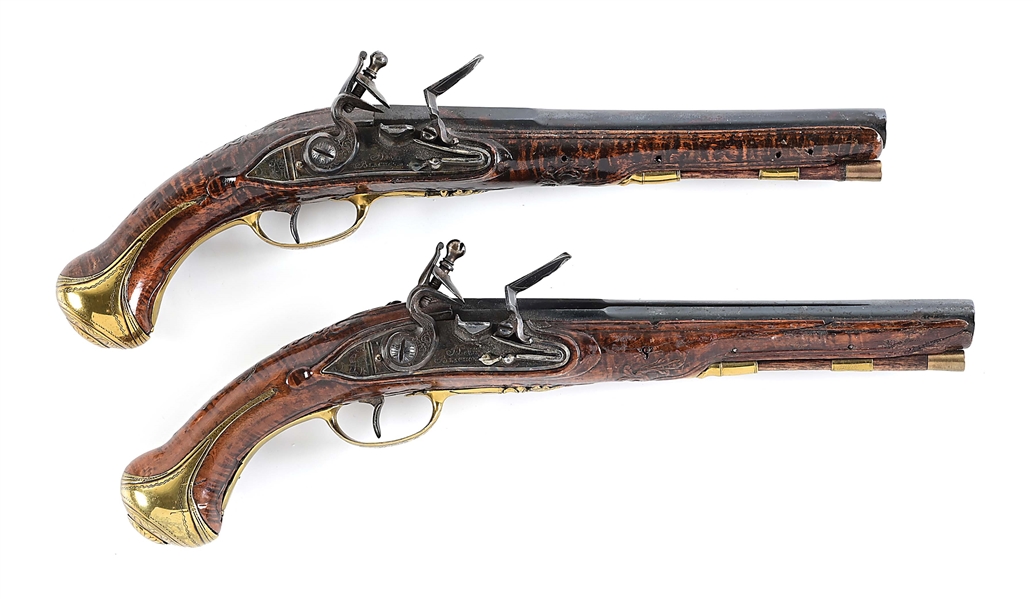 (A) LOT OF 2: PAIR OF FRENCH OFFICER PISTOLS BY BLACHON, CIRCA 1730S.