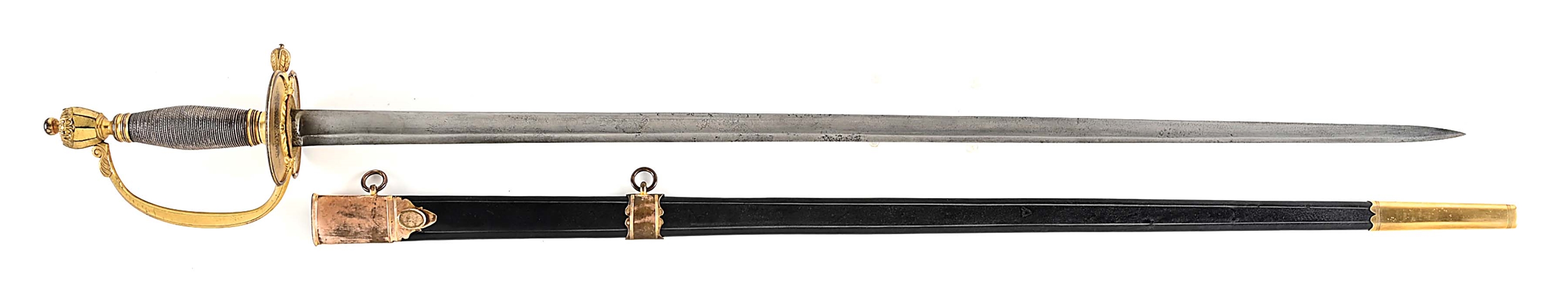 1796 BRITISH FOOT OFFICERS SPADROON WITH SCABBARD.