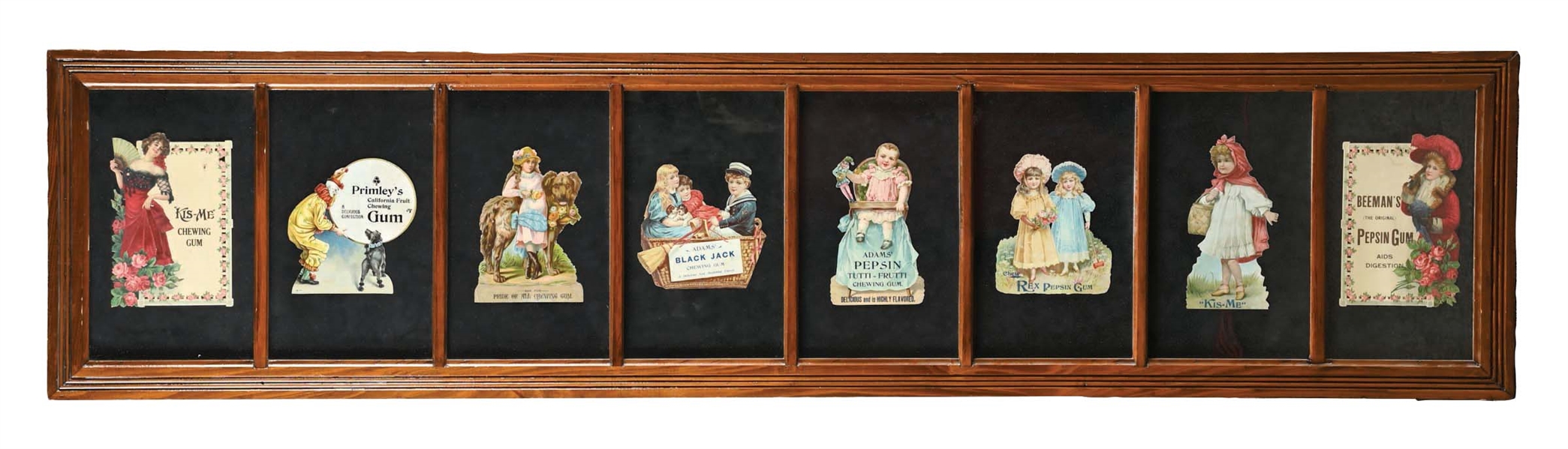 COLLECTION OF 8: DIECUT CHEWING GUM ADVERTISEMENTS IN IMPRESSIVE FRAME