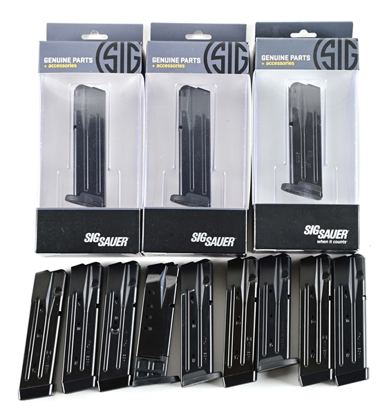 LOT OF 11: MIXED CALIBER SIG SAUER MAGAZINES AND A SMITH & WESSON MAGAZINE.